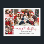 Calligrafie Harde Kerstmis 4 Fotovakantie Briefkaart<br><div class="desc">Moderne kalligrafie Hartscript Vergroende kerst 4 Fotovakantie Briefkaart - Rood</div>
