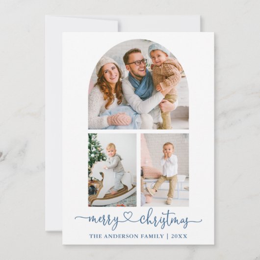 Calligrafie Harde puistje Blauwe Arch Kerstfeest Feestdagenkaart (Voorkant)