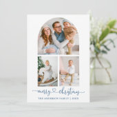 Calligrafie Harde puistje Blauwe Arch Kerstfeest Feestdagenkaart (Staand voorkant)