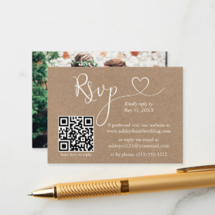 Calligrafie Harde QR Foto Kraft Wedding RSVP Informatiekaartje