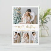Calligrafie Hardehandschrift Kerstmis 4 Foto Gold Feestdagenkaart (Staand voorkant)