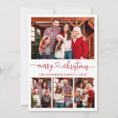 Calligrafie Hardehandschrift Kerstmis 4 Fotorood Feestdagenkaart (Voorkant)