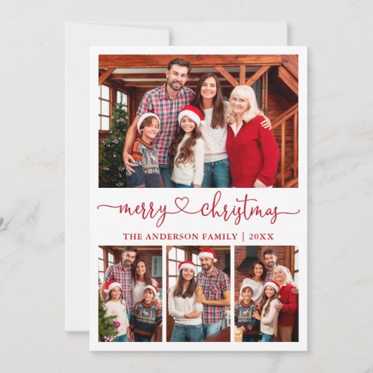 Calligrafie Hardehandschrift Kerstmis 4 Fotorood Feestdagenkaart (Voorkant)