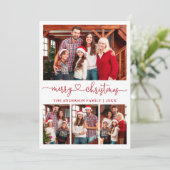 Calligrafie Hardehandschrift Kerstmis 4 Fotorood Feestdagenkaart (Staand voorkant)