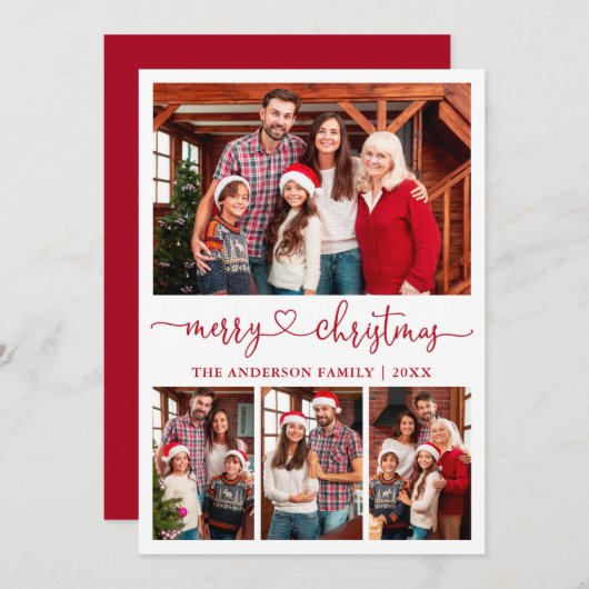 Calligrafie Hardehandschrift Kerstmis 4 Fotorood Feestdagenkaart (Voorkant / Achterkant)