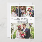 Calligrafie Hart Mr. en Mrs Wedding 4 Foto's Bedankkaart (Voorkant)