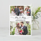 Calligrafie Hart Mr. en Mrs Wedding 4 Foto's Bedankkaart (Staand voorkant)