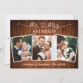 Calligrafie Hart Mr Mrs Wedding 3 Foto's Wood Bedankkaart (Voorkant)