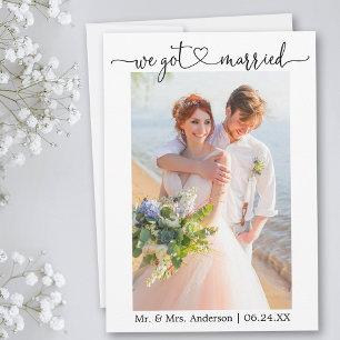 Calligrafie-hart We hebben gehuwd fotohuwelijk Aankondiging