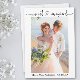 Calligrafie-hart We hebben gehuwd fotohuwelijk Aankondiging