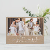 Calligrafie-hart We zijn getrouwd 2 Foto Kraft Aankondiging (Staand voorkant)