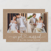 Calligrafie-hart We zijn getrouwd 2 Foto Kraft Aankondiging (Voorkant / Achterkant)