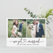 Calligrafie-hart We zijn getrouwd met 2 foto-bruil Aankondiging (Staand voorkant)