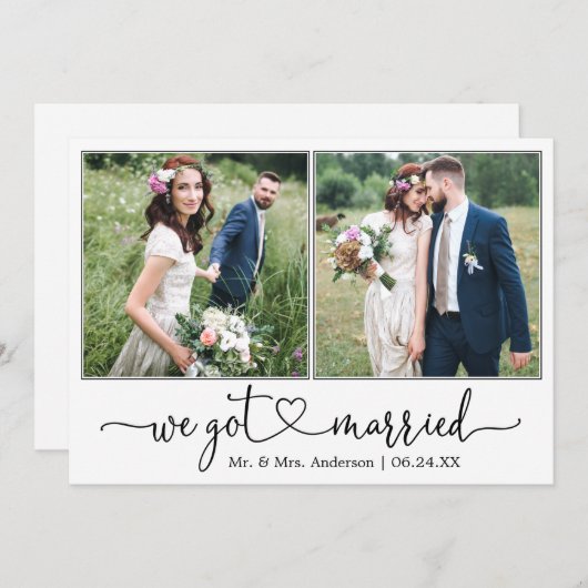 Calligrafie-hart We zijn getrouwd met 2 foto-bruil Aankondiging (Voorkant / Achterkant)
