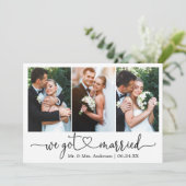 Calligrafie-hart We zijn getrouwd met 3 foto-bruil Aankondiging (Staand voorkant)