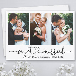 Calligrafie-hart We zijn getrouwd met 3 foto-bruil Aankondiging