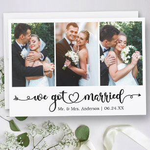Calligrafie-hart We zijn getrouwd met 3 foto-bruil Aankondiging