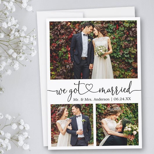 Calligrafie-hart We zijn getrouwd met 3 foto's huw Aankondiging