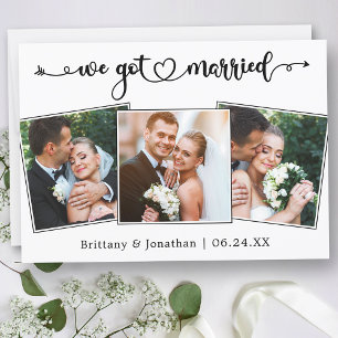 Calligrafie-hart We zijn getrouwd met 3 foto's huw Aankondiging