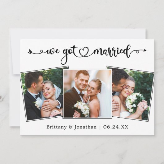 Calligrafie-hart We zijn getrouwd met 3 foto's huw Aankondiging (Voorkant)
