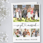 Calligrafie-hart We zijn getrouwd met 4 foto-bruil Aankondiging