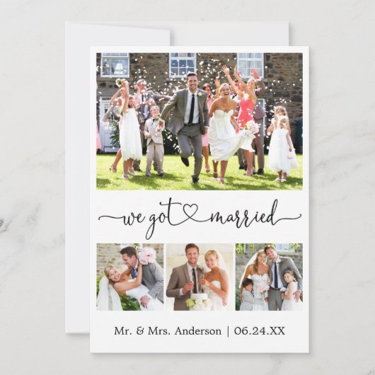 Calligrafie-hart We zijn getrouwd met 4 foto-bruil Aankondiging (Voorkant)