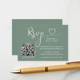 Calligrafie Hart Weddenschap QR RSVP Sage Green Informatiekaartje