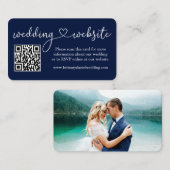 Calligrafie Hart Weddenschap Website QR Foto Blauw Informatiekaartje (Voorkant / Achterkant)