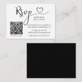 Calligrafie Hart Wedding QR Black RSVP Informatiekaartje (Voorkant / Achterkant)