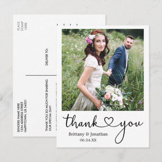 Calligrafie Hartelijk dank Je bruiloft Foto Briefkaart (Voorkant / Achterkant)