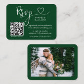 Calligrafie Hartelijk foto Groene RSVP QR Weddensc Informatiekaartje (Voorkant / Achterkant)