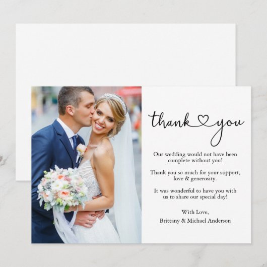 Calligrafie Hartelijk fotohuwelijk Hartelijk dank Bedankkaart (Voorkant / Achterkant)