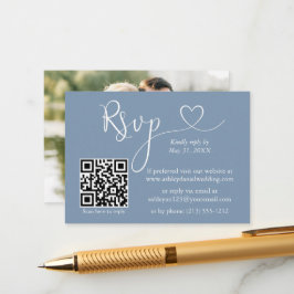Calligrafie Hartfoto Bindend Dusty Blue QR RSVP Informatiekaartje