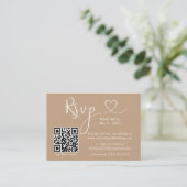 Calligrafie Hartfoto Bindende Taupe QR RSVP Informatiekaartje (Staand voorkant)