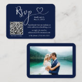 Calligrafie Hartfoto Bindje Blauwe RSVP QR Informatiekaartje (Voorkant / Achterkant)