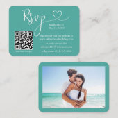 Calligrafie Hartfoto Blauwgroen RSVP QR Informatiekaartje (Voorkant / Achterkant)