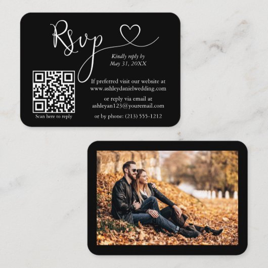 Calligrafie Hartfoto Buwsport Black RSVP QR Informatiekaartje (Voorkant / Achterkant)