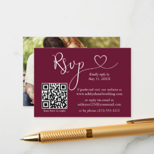 Calligrafie Hartfoto Buwsport Burgundy QR RSVP Informatiekaartje