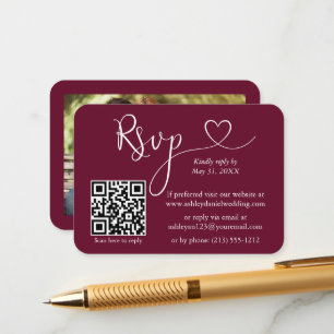 Calligrafie Hartfoto Buwsport Burgundy RSVP QR Informatiekaartje