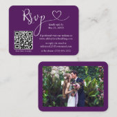 Calligrafie Hartfoto Weddenschap Paarse RSVP QR Informatiekaartje (Voorkant / Achterkant)