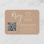 Calligrafie Hartfoto Weddenschap Taupe RSVP QR Informatiekaartje (Voorkant)