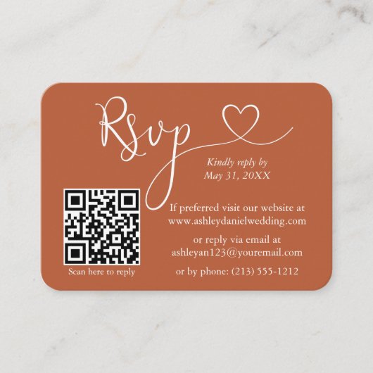 Calligrafie Hartfoto Weddenschap Terracotta RSVP Q Informatiekaartje (Voorkant)