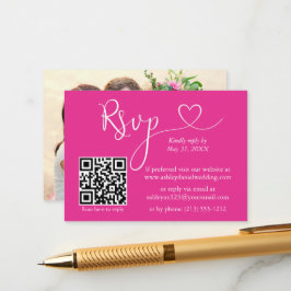 Calligrafie Hartfoto Wuwfoto Warm Roze QR RSVP Informatiekaartje