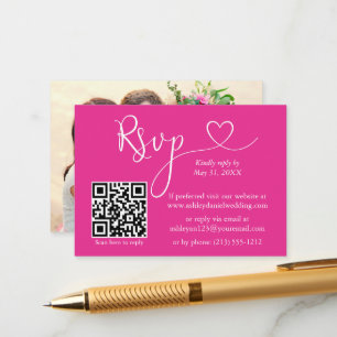 Calligrafie Hartfoto Wuwfoto Warm Roze QR RSVP Informatiekaartje
