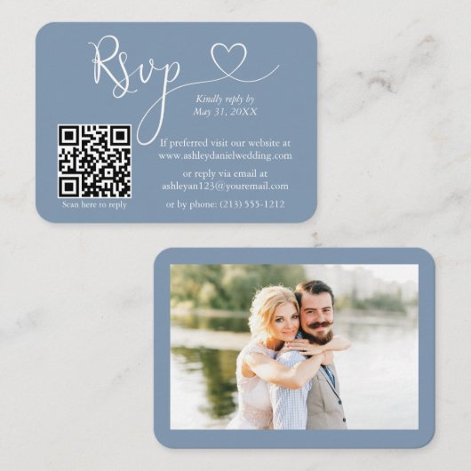 Calligrafie Hartfoto's Weddenschap Stusty Blue RSV Informatiekaartje (Voorkant / Achterkant)