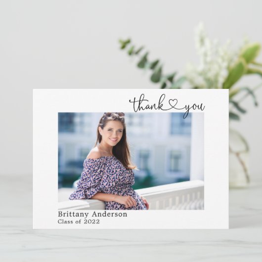 Calligrafie - hartscript Afstuderen foto Bedankkaart (Staand voorkant)
