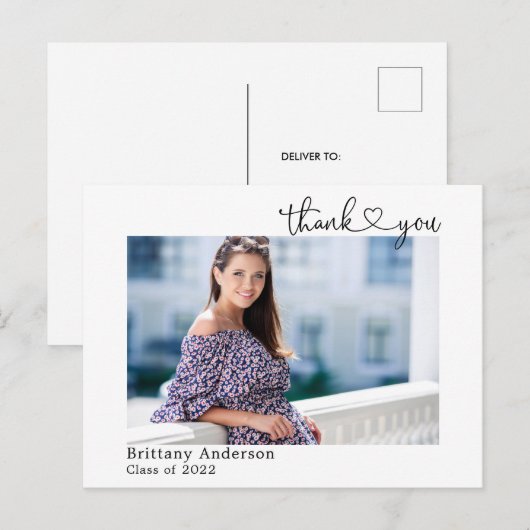 Calligrafie hartscript Afstuderen Foto bedankt Briefkaart (Voorkant / Achterkant)