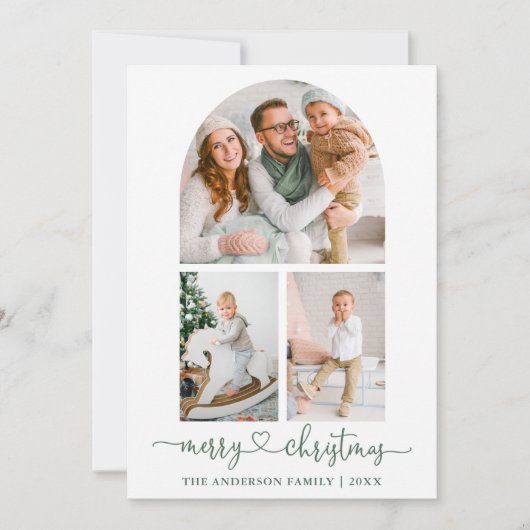 Calligrafie Hartsegment Groene Arch Fotokerstfeest Feestdagenkaart (Voorkant)