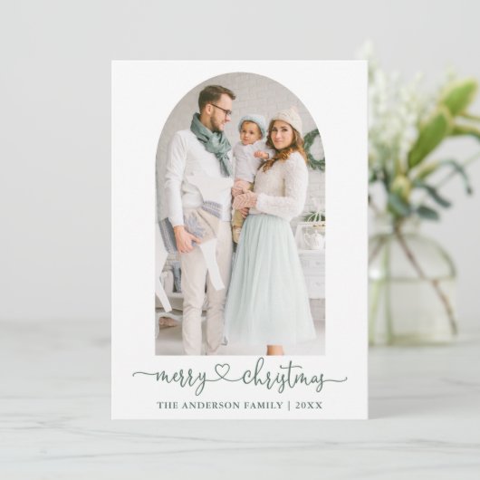 Calligrafie Hartsegment Groene foto Kerstmis Feestdagenkaart (Staand voorkant)