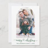 Calligrafie Hartsfoto Groene Kerstmis Feestdagenkaart (Voorkant)